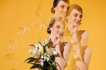 Multi exposure portrait with flowers