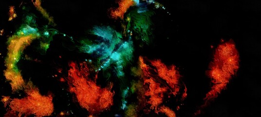 Abstract flowing digital fluid patterns in a painterly style - watercolor bright acrylic paint and ink styled cosmic space and bright abstract conceptual digital painting render