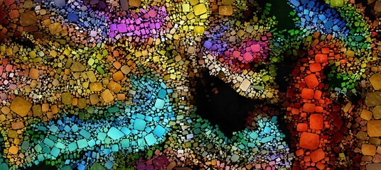 Digital render of abstract painterly mosaic - acrylic paint fluid concept art - background wallpaper pattern