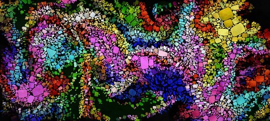 Digital render of abstract painterly mosaic - acrylic paint fluid concept art - background wallpaper pattern