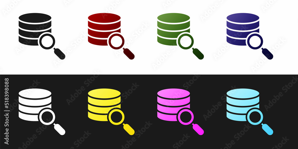 Poster set server, data, web hosting icon isolated on black and white background. vector