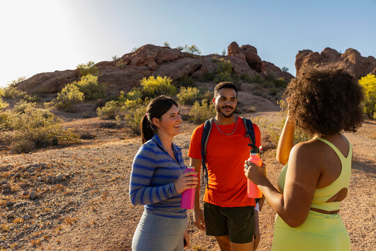 Desert Arid Landscape with Gen z friends together take break 
