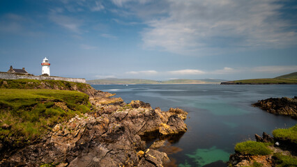 view of the historic Broadhaven Lighthouse on the Mullet Peninsula in County Mayo in Ireland