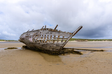 view of the shipwreck of the Cara Na Mara on Mageraclogher Beach in Ireland