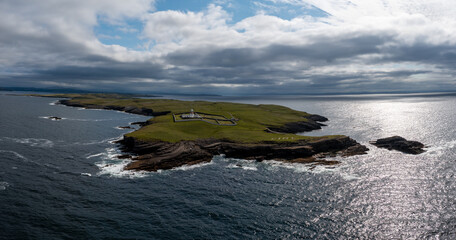 drone panorama landscape of St. John's Point and the lighthouse in Donegal Bay in the northwest of Ireland