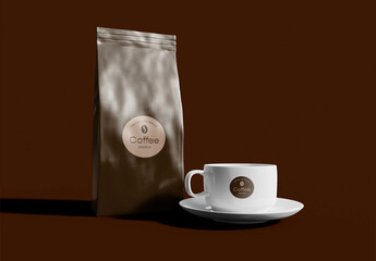 Coffee Bag with Mug Mockup