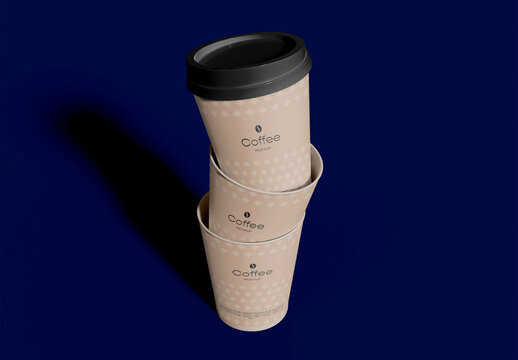 Three Stacked Coffee Cups Mockup
