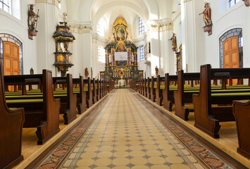 Innenansicht der Stadtkirche St. Johann in Donaueschingen im Schwarzwald-Baar-Kreis,...