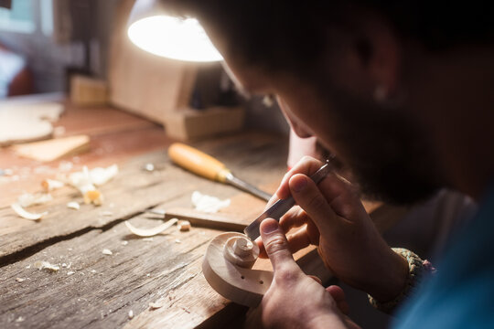Close up of precise and accurate luthier work