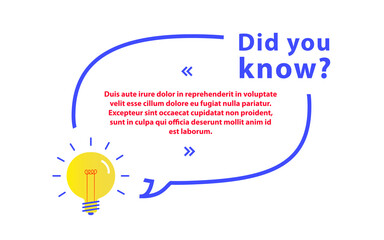 Did you know banner outline style with lightbulb for life hack, advertising, education, business, interesting funny fact, learning, expert tutorial, wise council, blog label, social media. Vector