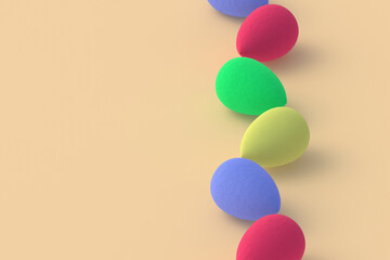 Egg sponges on beige background. Cosmetic accessories. Beauty and fashion. Makeup tools. Copy space. 3d render