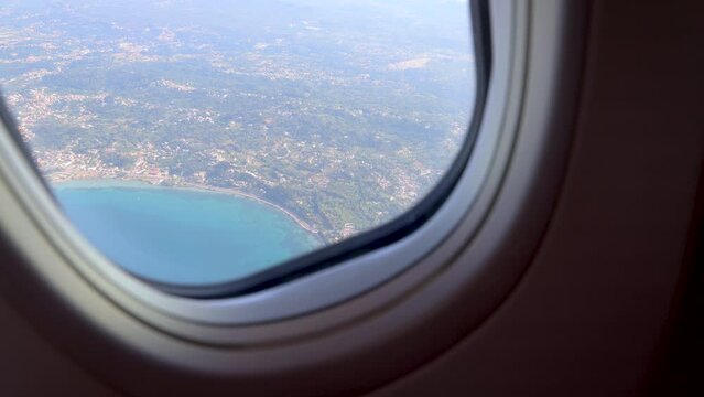 Take off of the plane from Corfu International Airport, Corfu Island, Greece