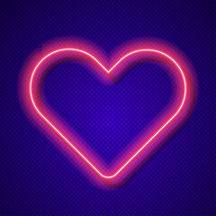 Neon heart vector frame on transparent background. Bright night neon signboard for romantic design for Happy Valentines Day. Night light advertising. Vector 10 eps