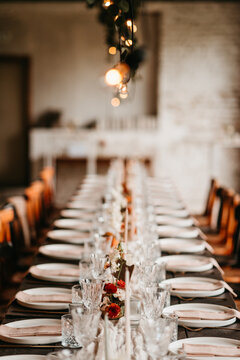 Close up of a rustic wedding table