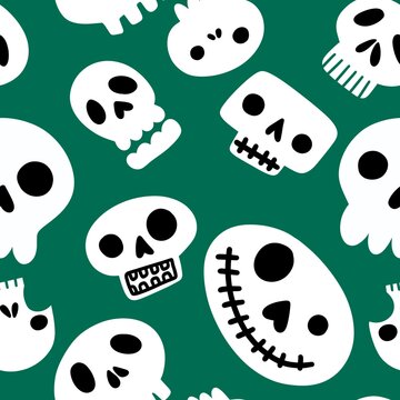 Halloween seamless cartoon sculls pattern for festive and wrapping paper and fabrics and clothes print and kids