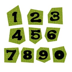 Set with cartoon numbers for kids and hobbies and packaging and fabrics and wrapping paper and...