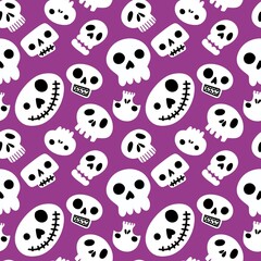 Halloween seamless cartoon sculls pattern for festive and wrapping paper and fabrics and clothes print and kids