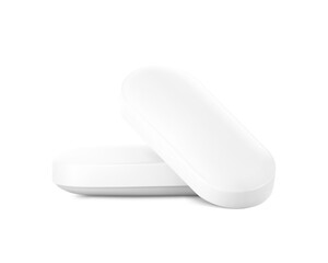 Realistic oblong tablet with convex mockup. Vector illustration isolated on white background. Can be used for medical and cosmetic. Ready for your design. EPS10.	