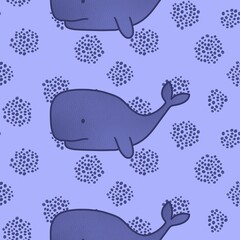 Fototapeta premium Cartoon kids seamless ocean whale pattern for wrapping paper and clothes print and accessories and notebooks and fabrics