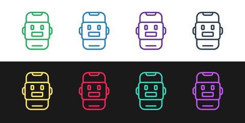 Set line Chat bot icon isolated on black and white background. Chatbot icon. Vector