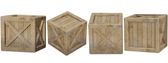 boxed crate wooden 3d illustration isolated on a white background with clipping path