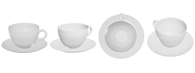 white coffee mug cappuccino cup set included 3d illustration isolated on a white background with clipping path