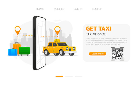 Get A Taxi Car In Your Device. Transportation Of Things From Point A To Point B. Taxi Service. Vector Illustration.