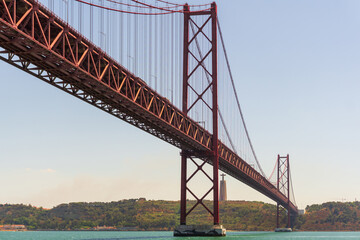 Fototapeta na wymiar Portuguese bridge April 25 and Christ statue