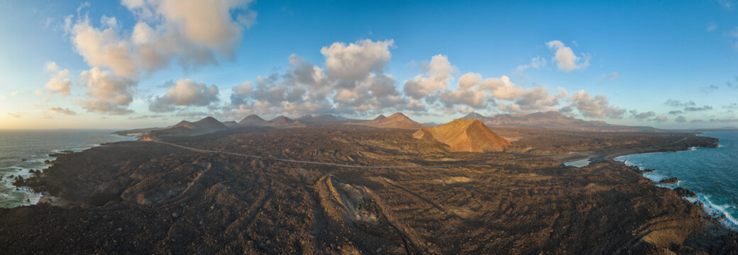red mountain volcano from aerial view