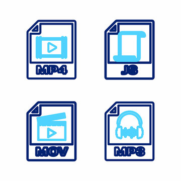 Set line MP3 file document, MOV, JS and MP4 icon. Vector