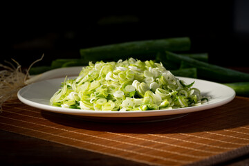 Fresh chopped green onion, a common condiment in Chinese food