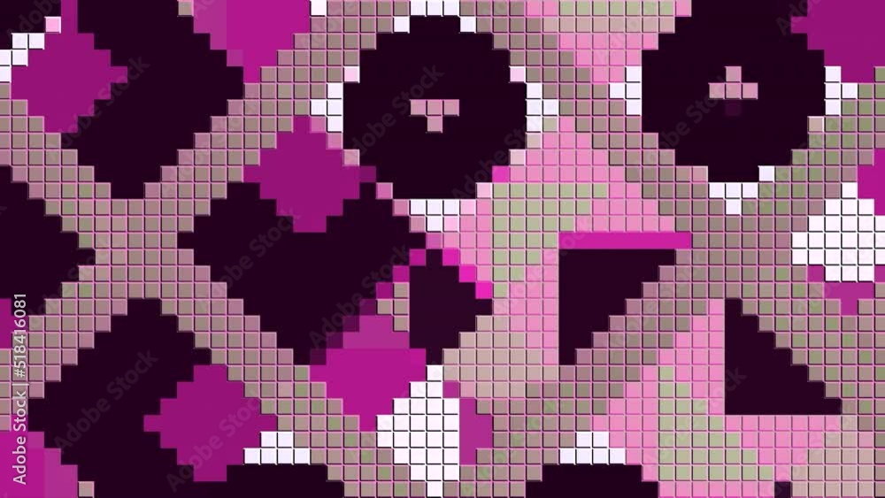 Aufkleber Moving geometric pattern with pixels in retro style. Motion. Stylish animation of pixels with moving geometric shapes. Geometric shapes from pixels in retro