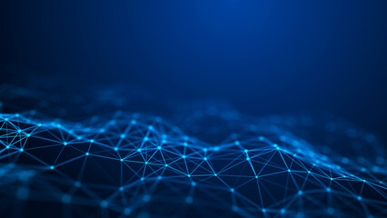 Data exchange. 3D mesh with connecting points and lines. Abstract technology background. 3D rendering.