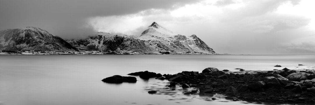 Nonstinden mountain lofoten islands norway black and white