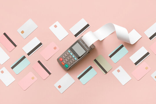 Pos terminal with receipts and bank cards