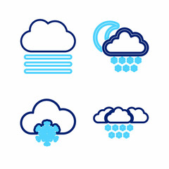 Set line Cloud with snow, and moon and Fog cloud icon. Vector