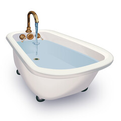 tub with feet and taps, deep and full of water
