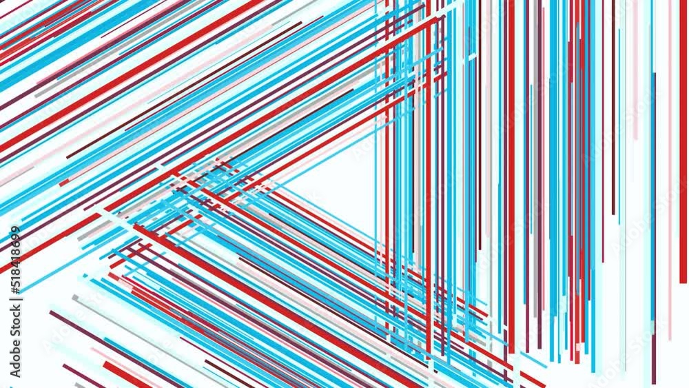 Poster purple and white background. motion.thin multicolored lines make up a triangle in animation.