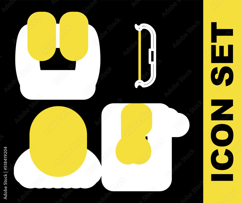 Sticker Set line Medieval bow, Well with bucket, hood and Body armor icon. Vector