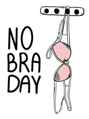 World no bra day. Vector illustration. October 13. Line art - obrazy, fototapety, plakaty