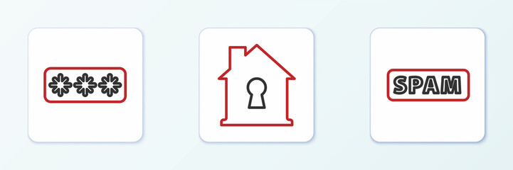 Set line Spam, Password protection and House under icon. Vector