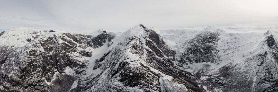 Jostedalsbreen Glacier national park aerial drone norway winter 