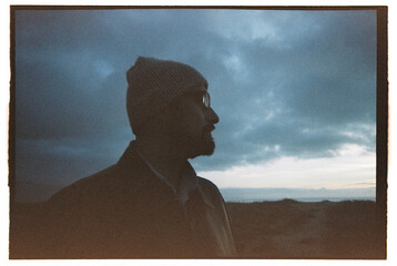 Man looking away, shot on film