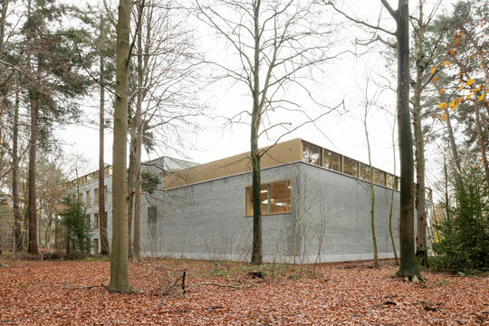 school building in woods