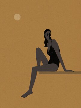 woman sitting on the pier llustration
