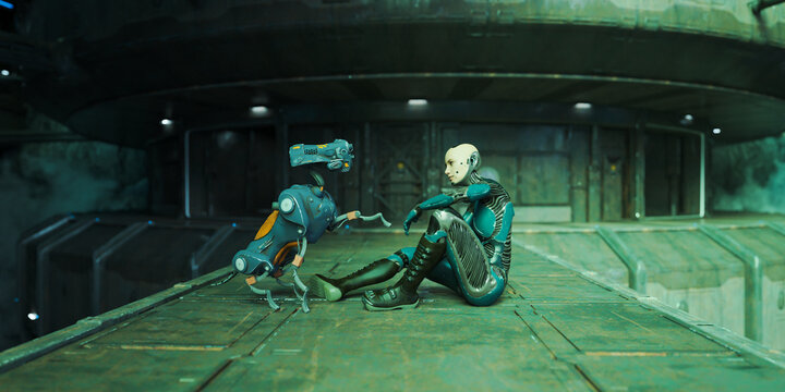 Cyborg with robot dog