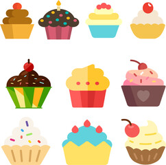 set of cupcakes vector