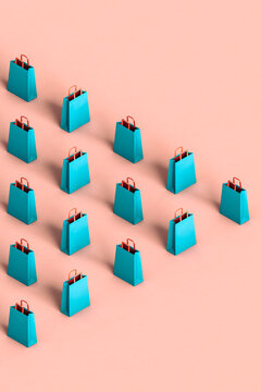triangle of blue shopping bags. 3d render