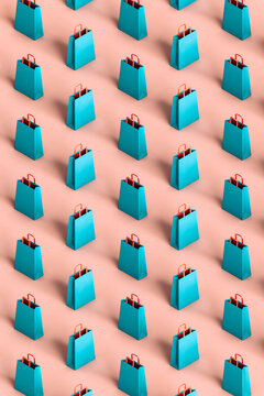 isometric pattern of many blue shopping bags