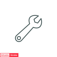 Wrench icon. Simple outline style. Tool, key, spanner, mechanical concept. Thin line vector symbol illustration isolated on white background. Editable stroke EPS 10.